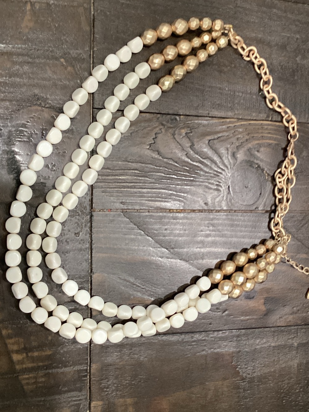 Plunder White and Gold Multi-Strand Beaded Necklace